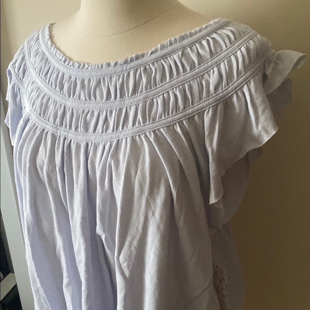 NWT Free People Coconut Ruffled T-Shirt Top In Cloud Size Small - Picture 2 of 6